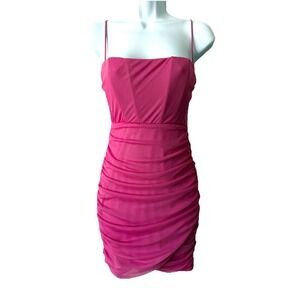Lucy In The Sky Level Up Ruched Mini Dress Womens Small Pink Party Glam Travel